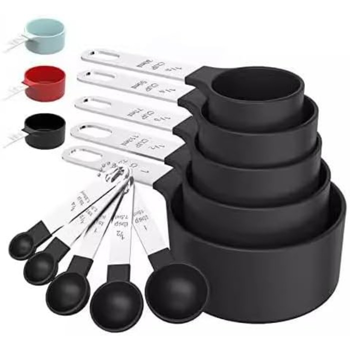 Stainless Steel Measuring Cups, Plastic, Measuring Spoon Set, 10-Piece