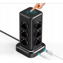 Мережевий фільтр Perys: 12 розеток, 3x USB-A, 3x USB-C, 2 м, чорний