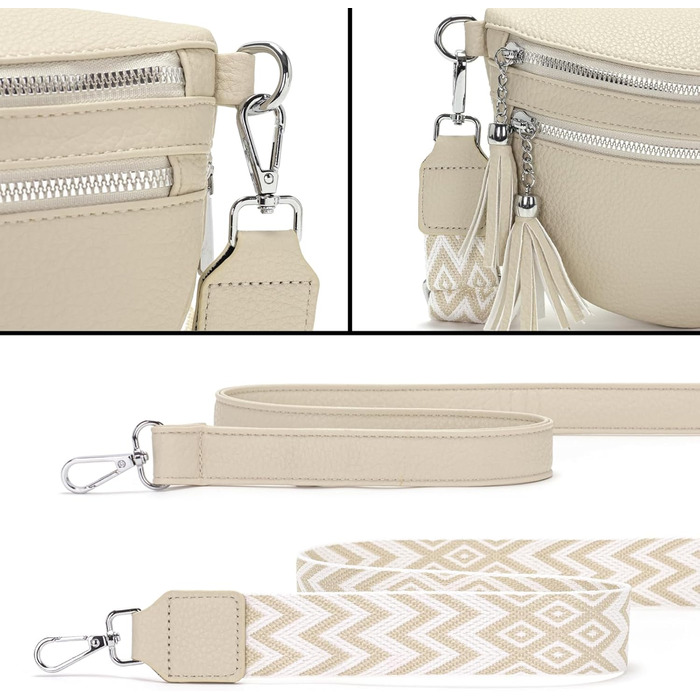 Сумка на пояс жіноча бежева через плече середнього розміру Crossbody Bag з відділенням для карт та 2 ремінцями A-beige