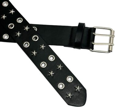 Жіночий шкіряний ремінь Punk з пряжкою, зірочками та дворядною конструкцією (чорний)