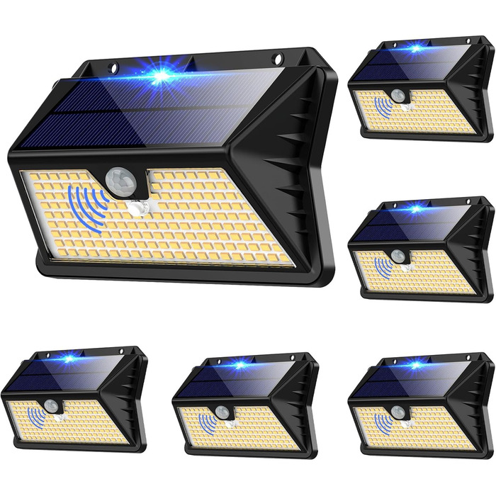 Outdoor Solar Lights with Motion Sensor, Pack of 185 LED 3 Modes Solar Lights for Outdoor, IP65 Waterproof, LED Outdoor Wall Lights for Wall Light, Garden, Yard, Garage, Entry Doors (Cool White) (Warm White, 6 Pack)
