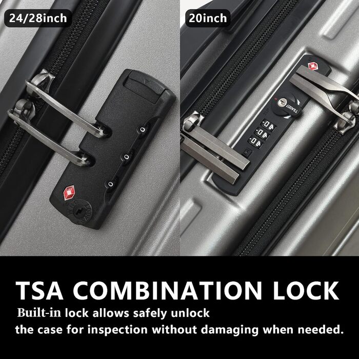 Набір валіз TydeCkare 20/28' (55/66/76 см): 20' ручна валіза з кишенею для ноутбука, 28' велика валіза 101л, ABS+PC, з TSA замком, помаранчевий (темно-сірий), 3 шт.