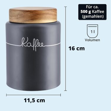 Кришка для кави, бак для кави, керамічна, 1 літр, сірий, з дерев'яним кришками, герметична