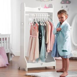 Standing Mirror for Children, Ages 3-7, Wood Kids' Mirror, Nursery, Mirror for Kids' Room, Kids' Mirror with Storage, Girl's Freestanding Standing Mirror White, Christmas Gifts (Clothes Rack)