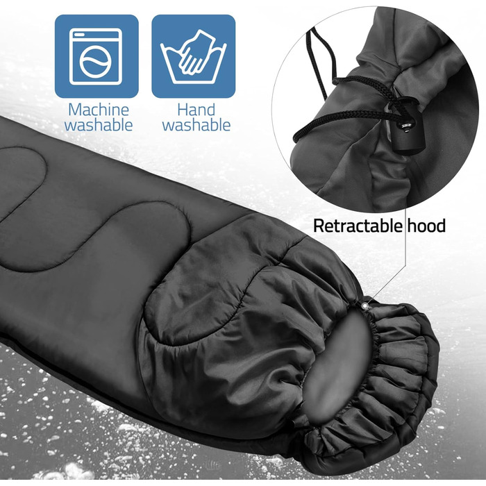 Спальний мішок Outdoor для кемпінгу 3 сезони, дорослий, 2 в 1, теплий, легкий, водонепроникний, для подорожей, хайкінгу та туризму, чорний