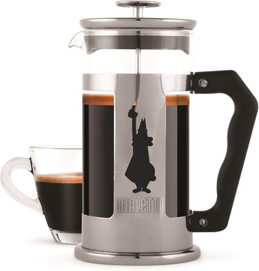 Bialetti Kaffeepresse Preziosa, French Press Filter for Coffee or Tea, Stainless Steel Housing and Borosilicate Glass Container, Dishwasher Safe, 1 Liter, 8 Cups, Silver (600 ml, Single)