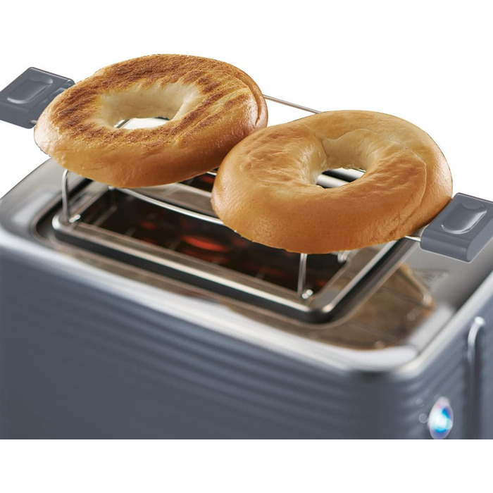 Russell Hobbs Toaster [for 2 slices] Inspire Grey with high-quality glossy finish (extra wide toast slots, including bagel attachment, 6 browning levels + defrost & reheat function) 24373-56