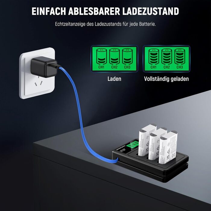 NEEWER 3 шт. Запасні акумулятори NP-BX1 з USB зарядним пристроєм, 1090mAh, сумісні з Sony ZV1, ZV-1 II, RX100, RX100II, RX100M II, HDR-AS15, HDR-AS30