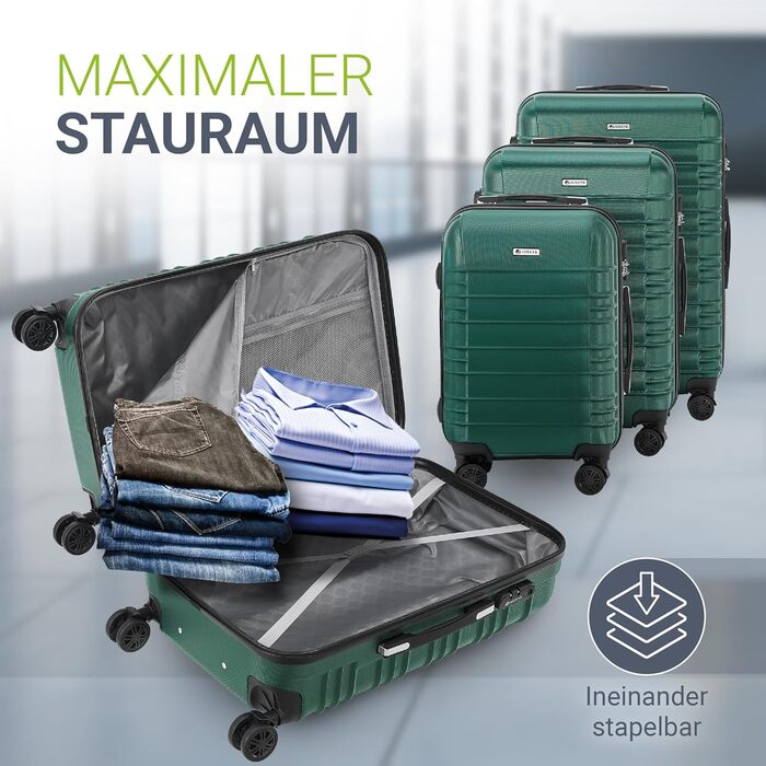 Набір валіз Juskys® Hartschale 4 шт. з кодовим замком, тихі колеса 360°, телескопічна ручка, легкий, зелений (3 шт.)