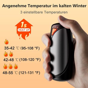 Електричні грілки для рук, 2 шт. з зарядним кейсом, 14000 mAh, USB-C, 3 режими нагріву, до 55°C, чорні - для чоловіків та жінок