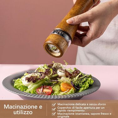 Двосекційна дерев'яна мельниця для солі та перцю з регульованим керамічним жорном та акриловим вікном, велика для перцю, морської солі та спецій