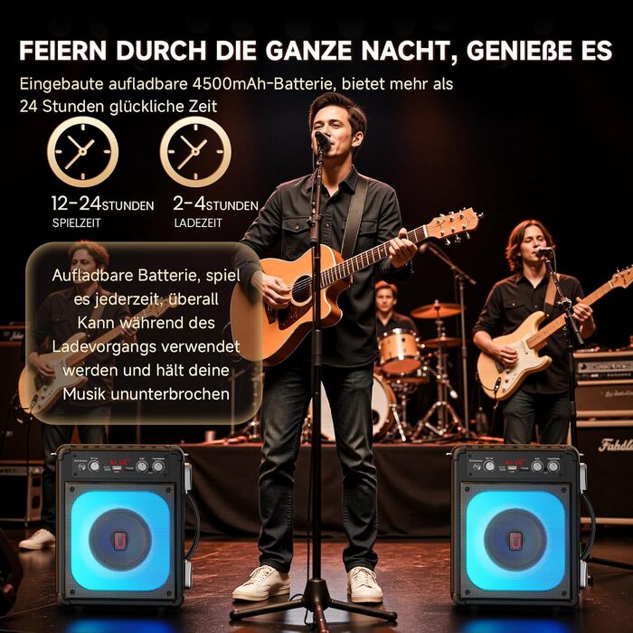 Караоке машина з 2 мікрофонами, портативна караоке система з бездротовими мікрофонами, Bluetooth колонка з LED-підсвіткою для дорослих та дітей, TX06 -NEW