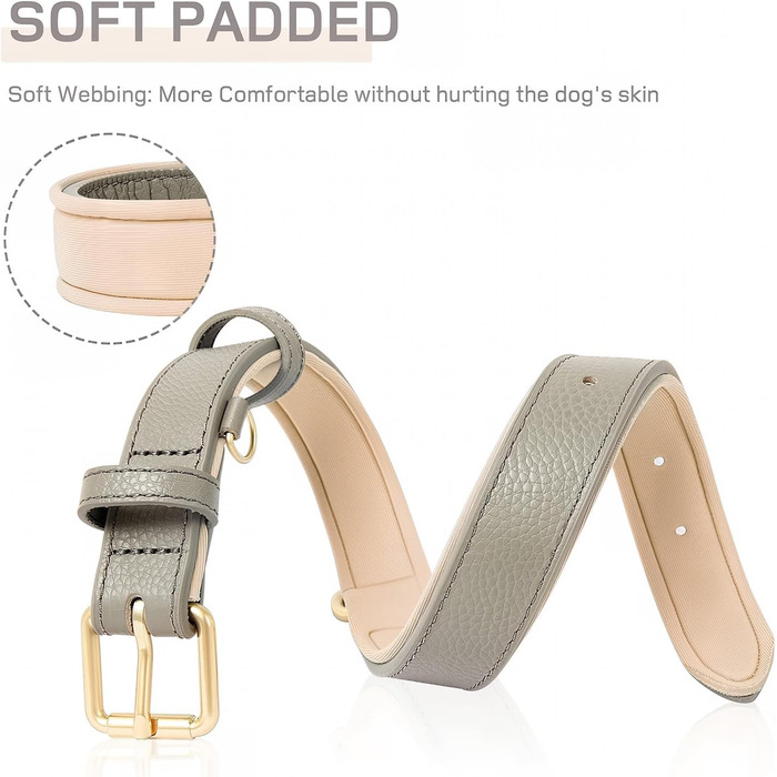 Шкіряний нашийник для собак Heele: надійний, з м'якою підкладкою, регульований, для великих собак, сірий (1 шт.)