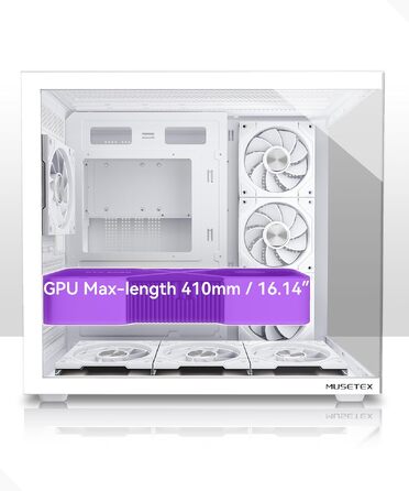 Ігровий корпус для ПК Musetex Y6 ATX Mid Tower, 7 ARGB PWM вентиляторів Infinity Mirror, панорамне загартоване скло 270°, USB Type-C, Білий