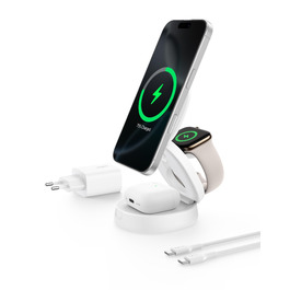 Belkin BoostCharge 3-in-1: Бездротова зарядка з MagSafe, 15W, для iPhone, Apple Watch, AirPods, Pixel, з адаптером 30W