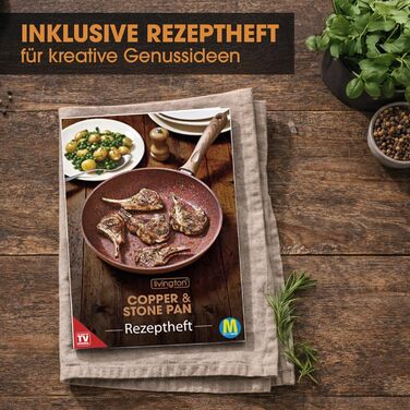 Сковорода Livington Copper & Stone 28 см індукційна, антипригарна, для всіх типів плит. З рецептами.