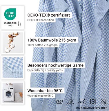 ZOLLNER Set of 10 Picnic Blankets, 54x100 cm, Cotton, Blue and White Checkered