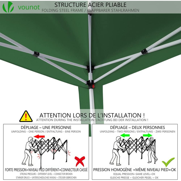 VOUNOT® Gazebo 3x3m with 4 Side Walls & 4 Sandbags, Pop Up Folding Gazebo, Foldable Garden Tent Party Tent, including Bag, Grey (Green + 4 Side Walls)