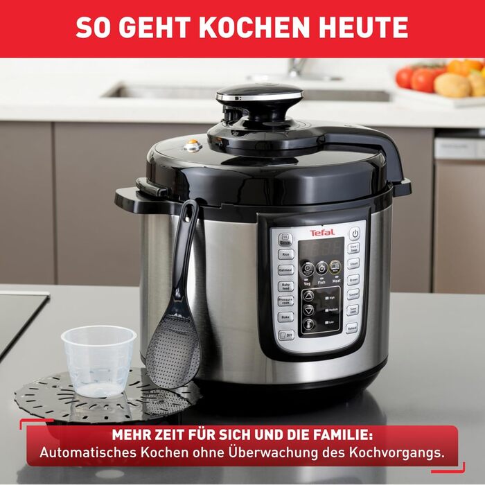 Tefal CY505E Fast & Delicious Multicooker | Electric Pressure Cooker | 6 L Capacity | 25 Automatic Programs | Up to 80% Faster Cooking | Energy-Saving | Recipe Book | 1200 W | Stainless Steel