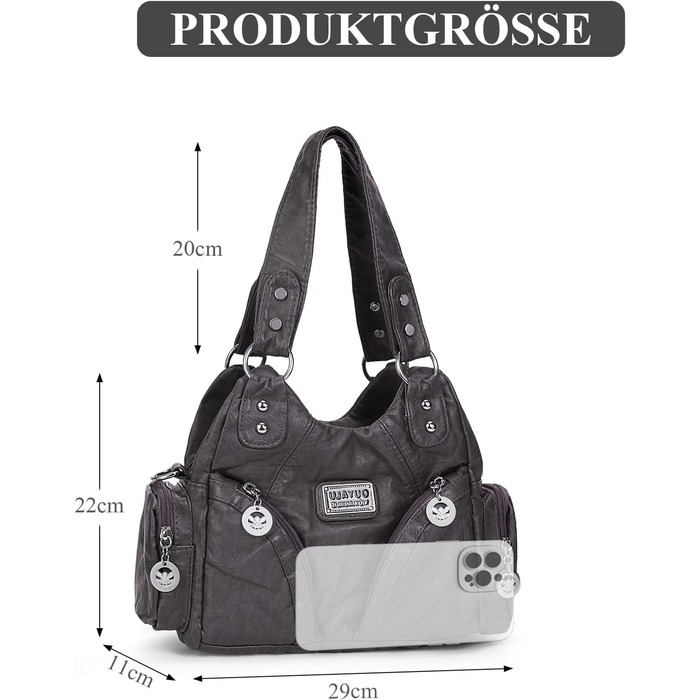 Сумка жіноча TIAASTAP Klein City Bag вінтажна сіра шкіряна через плече, хобо, з багатьма відділеннями
