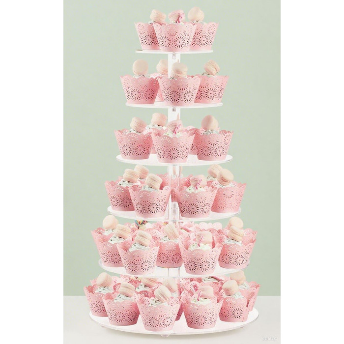 Підставка для тістечок Fhmidic 6-ярусна, прозора акрилова етажерка, 6-рівнева підставка для капкейків, десертів, тортів, для вечірок, днів народжень, дитячих свят, baby shower, кругла - 6-ярусна
