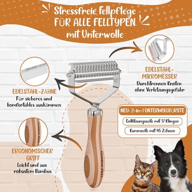 Щітка для підшерстка собак та котів TESTURTEIL, бамбук 2в1, M-L | Видаляє підшерсток та ковтуни