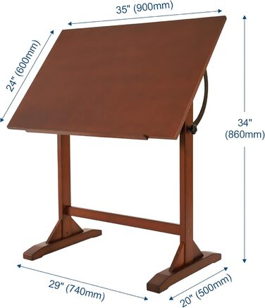 VISWIN Adjustable Drawing Table - Large Wooden Art Table for Artists - Height & Angle Adjustable, Solid Pine Wood, Studio Easel Table for Painting & Drawing