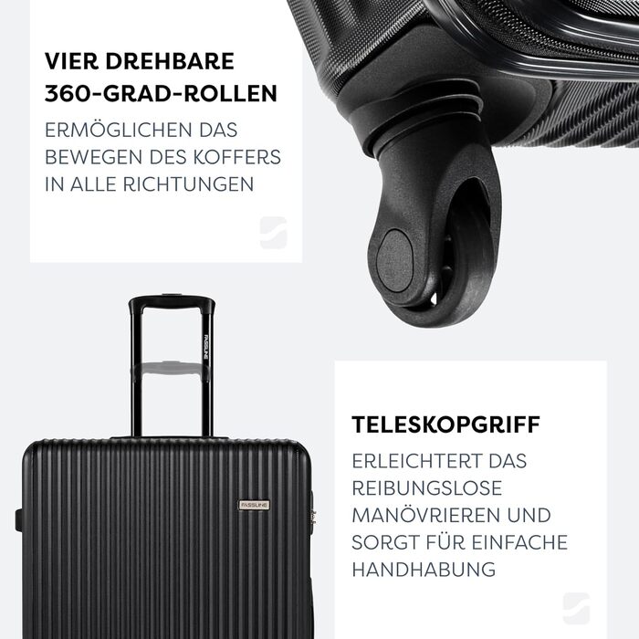 Набір валіз 3 шт: ручна поклажа, середній та великий кофр, ABS, 360° колеса, кодовий замок, телескопічна ручка (Чорний, XL)