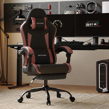 Геймерське крісло Nexthra Ergonomisch з підставкою для ніг, до 180 кг, рожеве. Офісне крісло для геймінгу та роботи, з регульованою спинкою 150°
