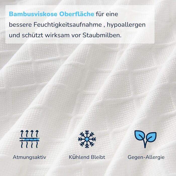 RECCI Mattress Topper Cover, Bamboo Breathable Topper Protector, Anti-Allergy and Dust Mite Resistant, Fits 4-6 cm Height Mattress Toppers [90 x 200]