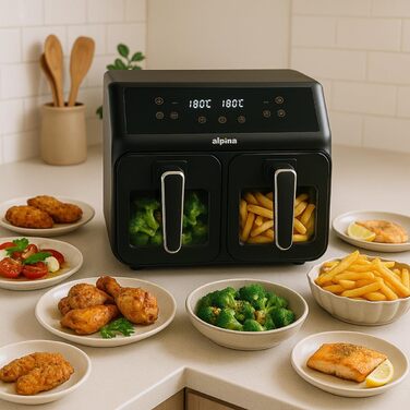 Фритюрниця Alpina Heißluft XXL: Air Fryer для 4-6 осіб, 1800W, 8L, 80-200°C, таймер 2 години, цифровий дисплей