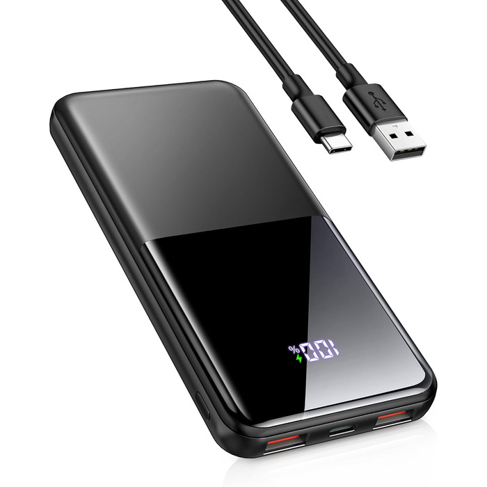 Power Bank 10000mAh 22.5W з PD USB-C: Швидка зарядка для iPhone, Samsung та Huawei (Чорний)