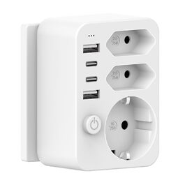 Мережевий адаптер з USB, 4 USB порти (2xA + C), 3.4A, LED, вимикач, компактний для дому та подорожей