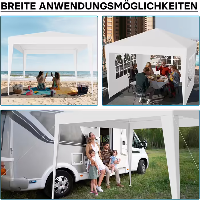 Wiltec Gazebo 3 x 3 m in White with UV Protection 50+, Garden Gazebo with Removable Sides, Party Tent with Windows for e.g. Terrace and Festival