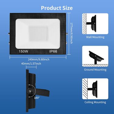 Viugreum 100W LED Flood Light Outdoor 8000LM Floodlight Outdoor IP65 Outdoor Spotlight 5000K Floodlight Cold White Spotlight Floodlight with 50cm Cable for Backyard Driveway Garage Hallway (2 Pack, 150W 2 Packs)