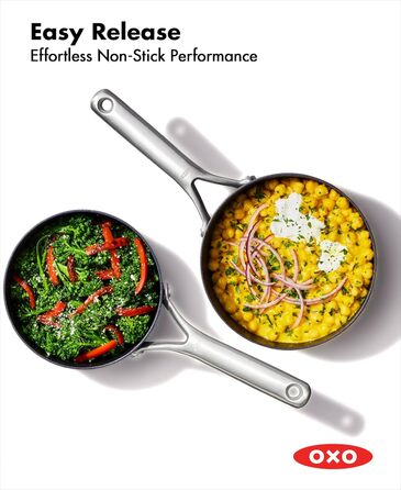 Набір кухонного посуду OXO Professionelles 5-piece з керамічним покриттям, індукційний, з нержавіючої сталі, без PFAS, діамантова обробка, для посудомийної машини (2.3QT та 1.7QT каструлі з кришками)