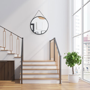 HOMCOM Wall Mirror Makeup Mirror Round Mirror Ø 50 cm with Decorative Mounting, Black Metal and Glass for Bathroom and Hallway