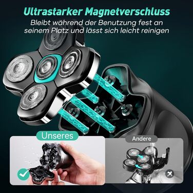Електричний голковий бритва для чоловіків Glatzen Rasierer: бездротовий, вологостійкий, з 5D рухомою головкою, чорний