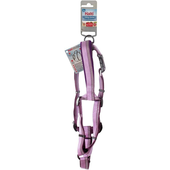 Шлейка для собак HALTI Walking з м'якою неопреновою підкладкою, 5 регульованих ременів та світловідбиваючим матеріалом. Підходить для середніх собак (розмір L), фіолетовий колір