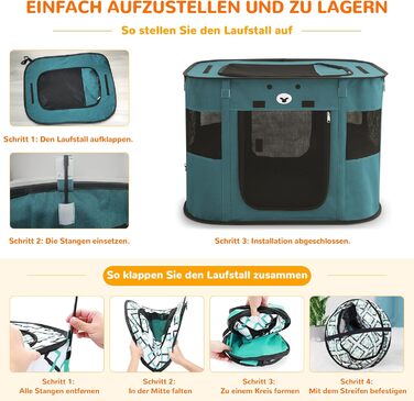 ALLSOPETS Розкладний вольєр для цуценят/собак/кішок, переносна собача будка/загорода, переносна клітка для собак, для дому, вулиці, подорожей, з сумкою (Колір: Edelsteinblau, XXL)