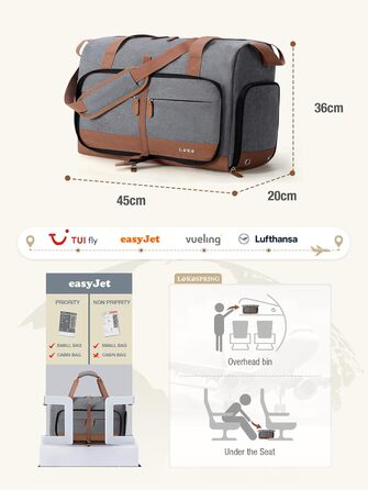 Спортивна сумка Lekesky 30L сірого кольору: туристична, для подорожей, з відділенням для взуття, валіза ручної поклажі Easyjet, водонепроникна
