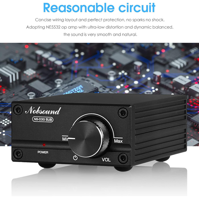Підсилювач сабвуфера Nobsound 100W, моно, цифровий аудіо підсилювач, міні, чорний, з блоком живлення 19V