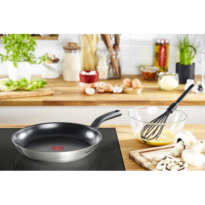 Сковорода Tefal Comfort Max 26 см з нержавіючої сталі з термоспотом та антипригарним покриттям, для індукційних плит, чорно-срібна