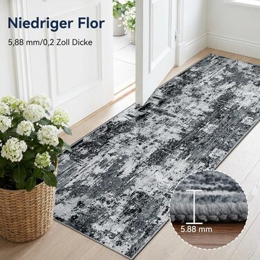 Килимок-довгий бігун з неслизьким покриттям, короткий ворс, для кухні, миється, складається, абстрактний дизайн, для входу, кухні, вітальні та офісу, блакитно-чорний (180 x 270 см, чорний)