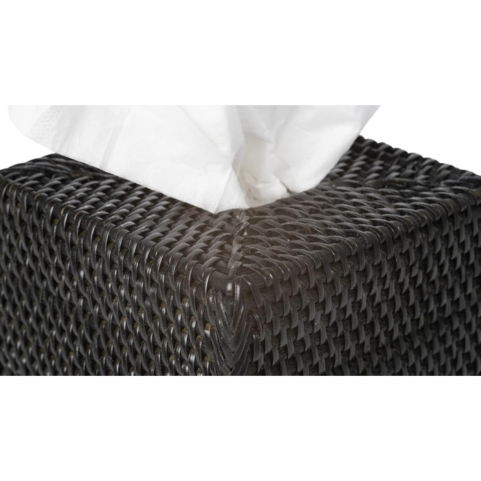 Loma Tissue Box Cover, Square, Rattan, Black