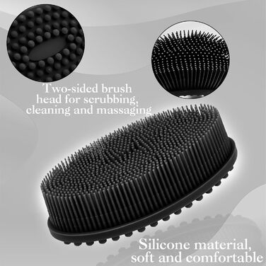 Силіконовий скрубер для тіла 2 шт. - щітка для душу, скрубер для спини, чорний колір