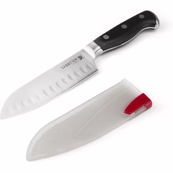 Кухонний ніж Santoku Sabatier, кований, трьохклепковий, самозаточувальний чохол, високовуглецева нержавіюча сталь, 12,7 см, для овочів та фруктів
