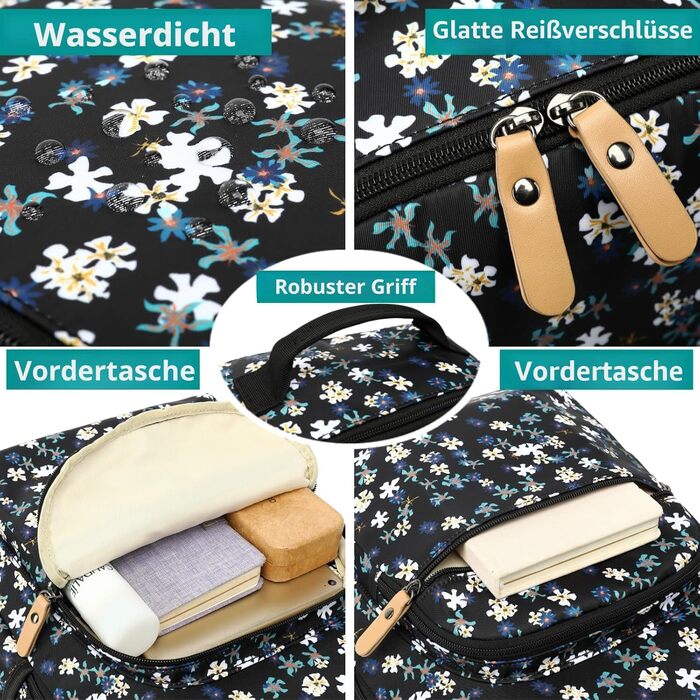 Шкільний рюкзак Leaper з квітковим малюнком, сумка-мішок, сумка для книг, дамська сумка, темно-синьо-білий, 2 (чорно-білий)