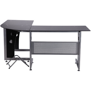 HOMCOM L-Shaped Corner Desk with Black Safety Glass 164x139x75 cm, stylish workspace for home office