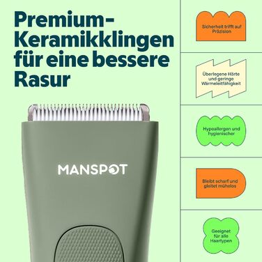Триммер для тіла MANSPOT Intimrasierer для чоловіків, водонепроникний, з 4 насадками для інтимної зони, грудей, ніг та пахв – для сухого та вологого гоління